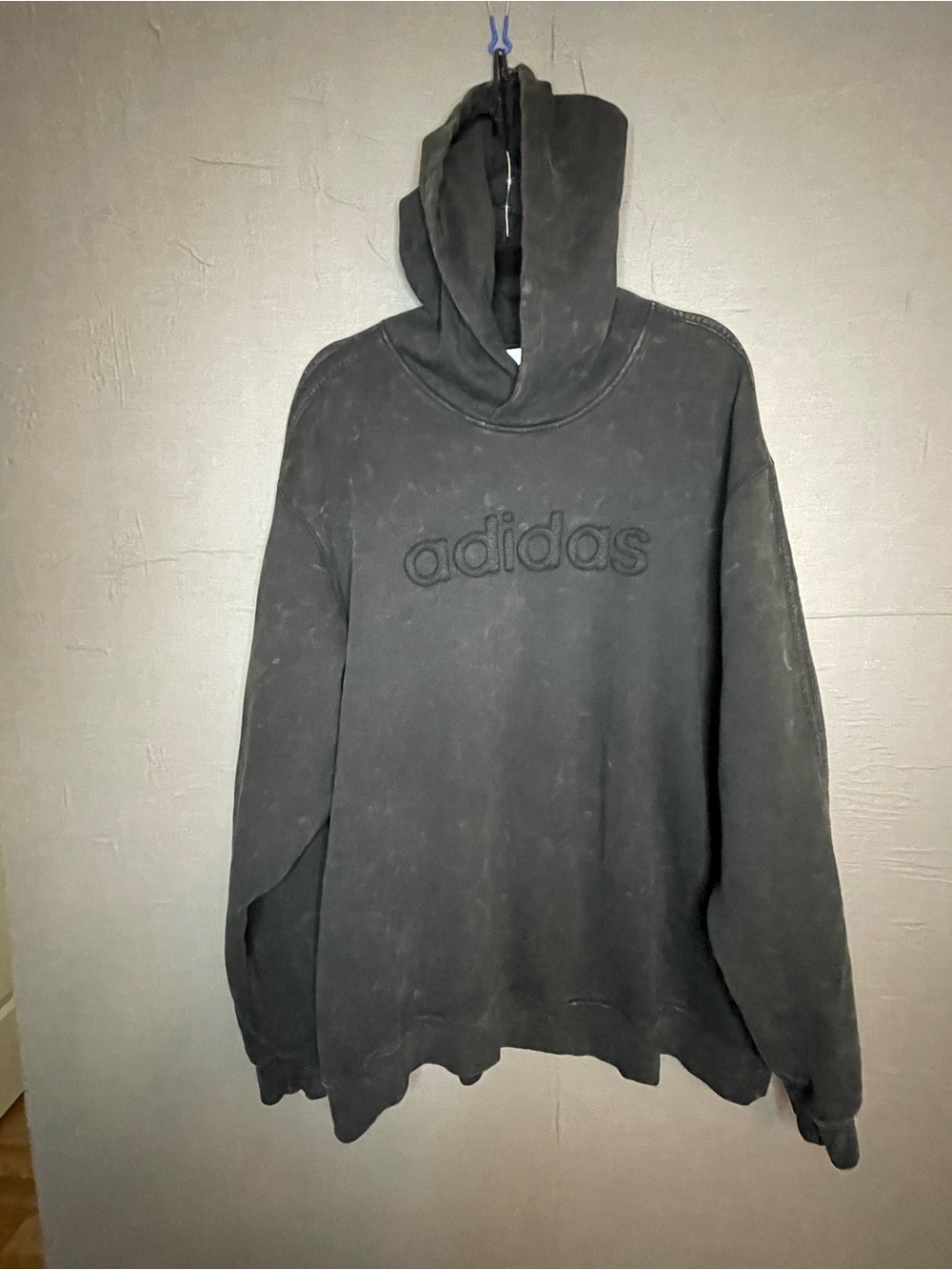 adidas Originals Men’s 2XL Acid Wash Fleece Hoodie Charcoal Black Trefoil